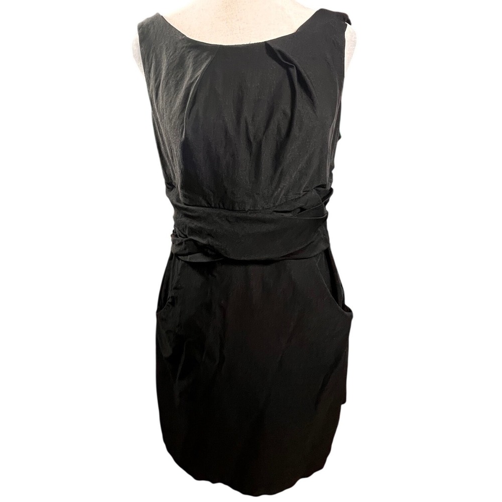 ❤️Womens Black Sleeveless Boat Neck Cocktail Dress Pleated Waist with Pockets